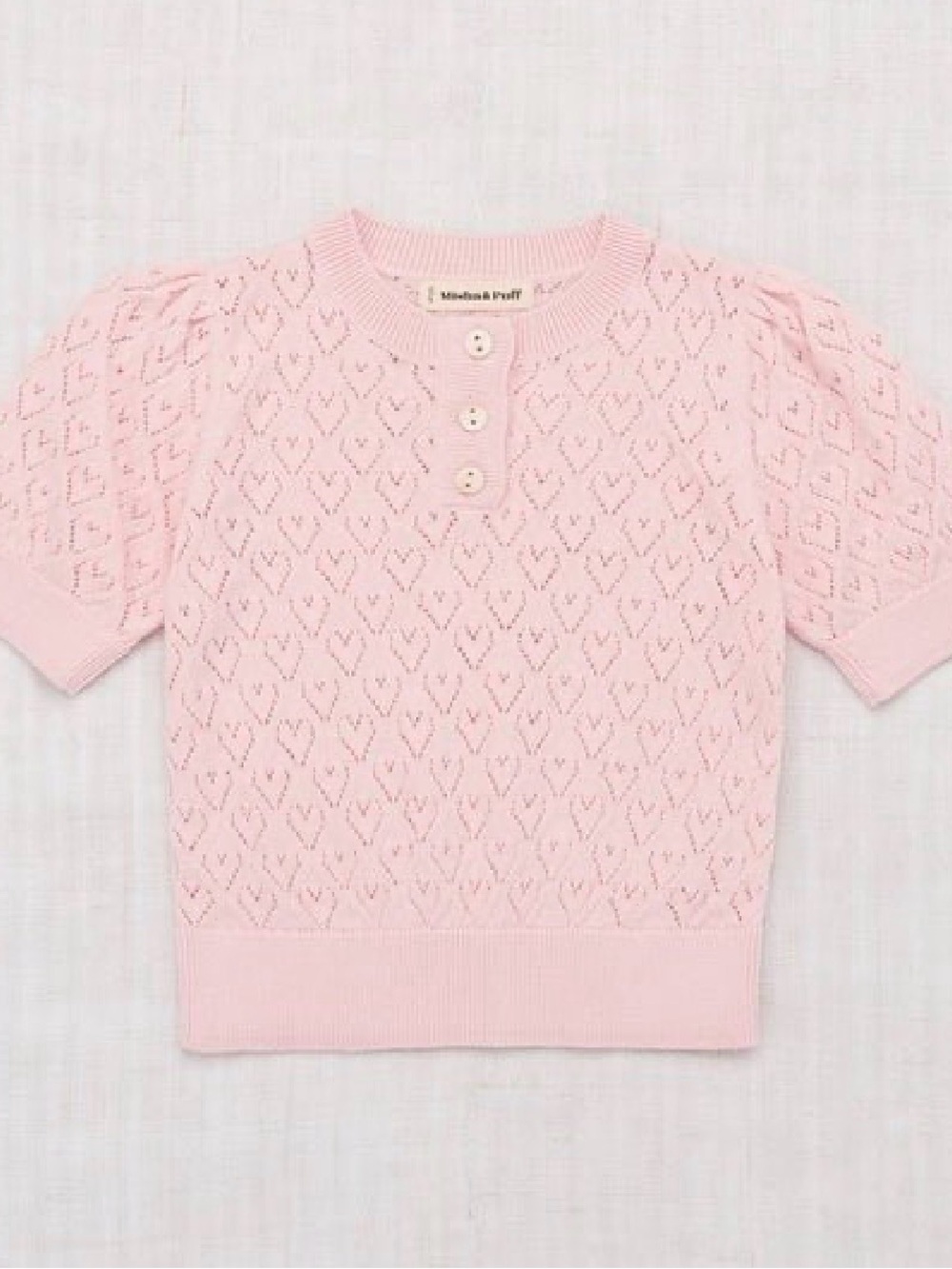 Pink Heart-Knit Short Sleeve Top by Misha & Puff